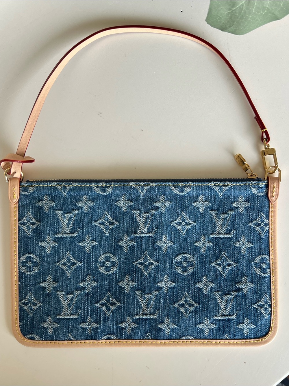 LOUIS VUITTON Monogram Denim Carryall MM Pochette Blue 💙 Like New - Picture 7 of 16